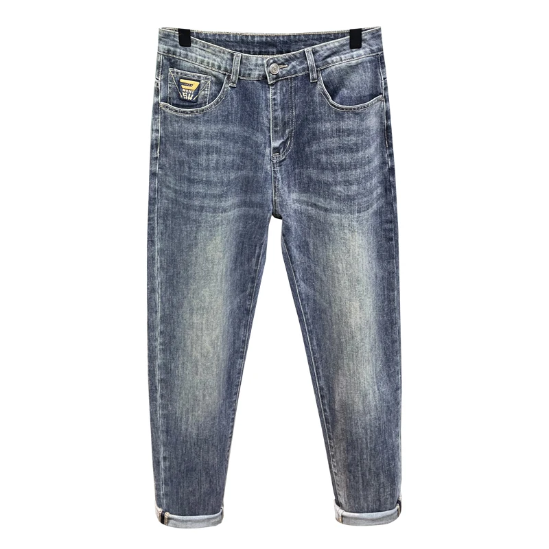 2024 Spring and Summer New Embroidery Design Men's Jeans Slim Fit All-Match Blue Fashion Trend Leisure Washed-out Trousers