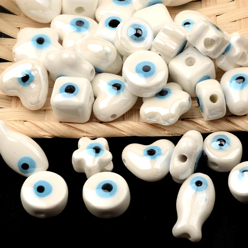 Different Shape Eye Ceramic Beads Porcelain Evil Loose Spacer Beads For Jewelry Making Diy Handmade Bracelet Necklace Charms