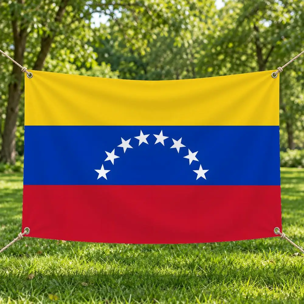 Dramatic Rugged Landscape V-Venezuela Flags Four Rings Easy Install Lightweight Hang Decor Indoor Outdoor