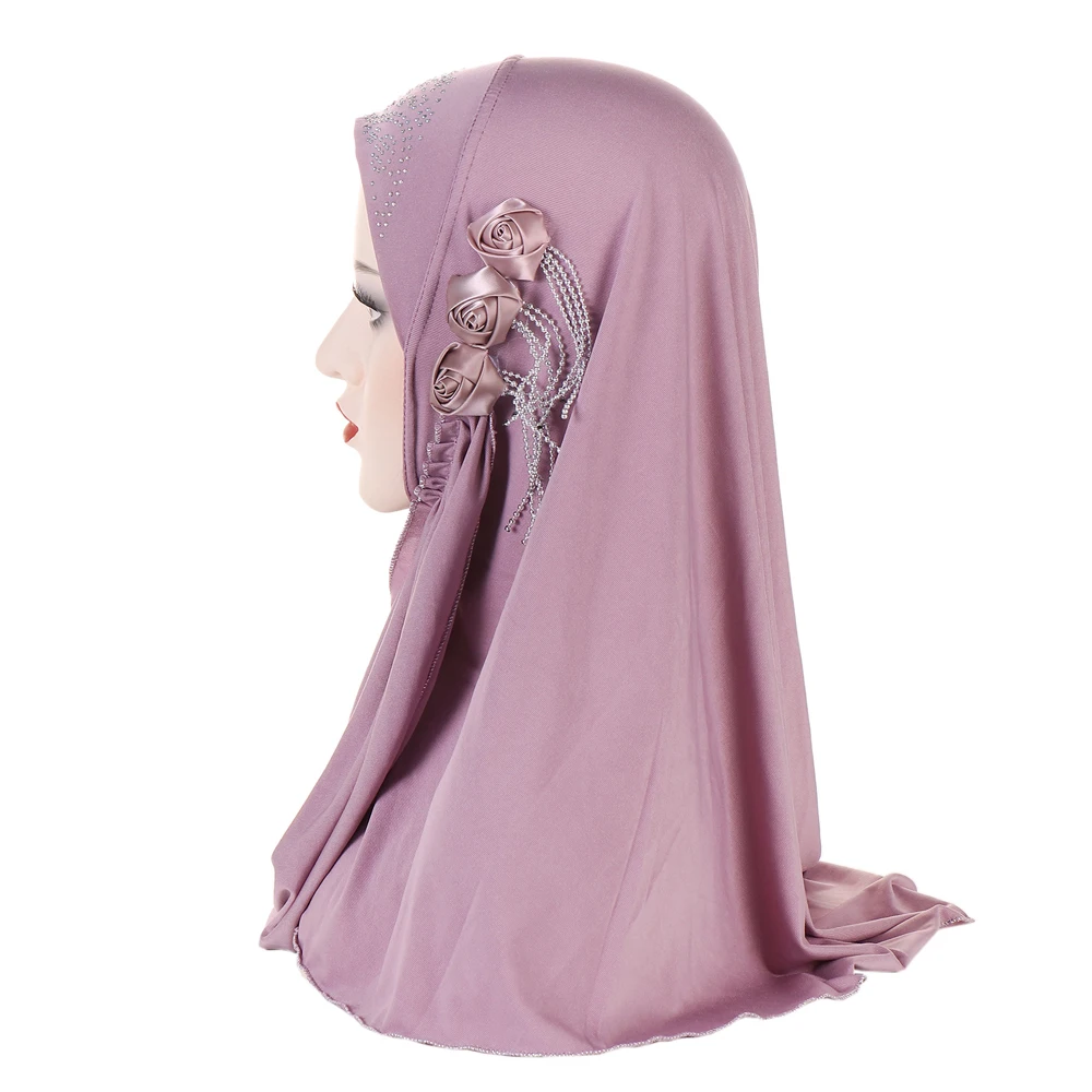 RIMAIRE Pure Color Muslim Inner Hijab with Diamond and Flower Decoration Soft and Comfortable Hijabs for Women New Headscarf