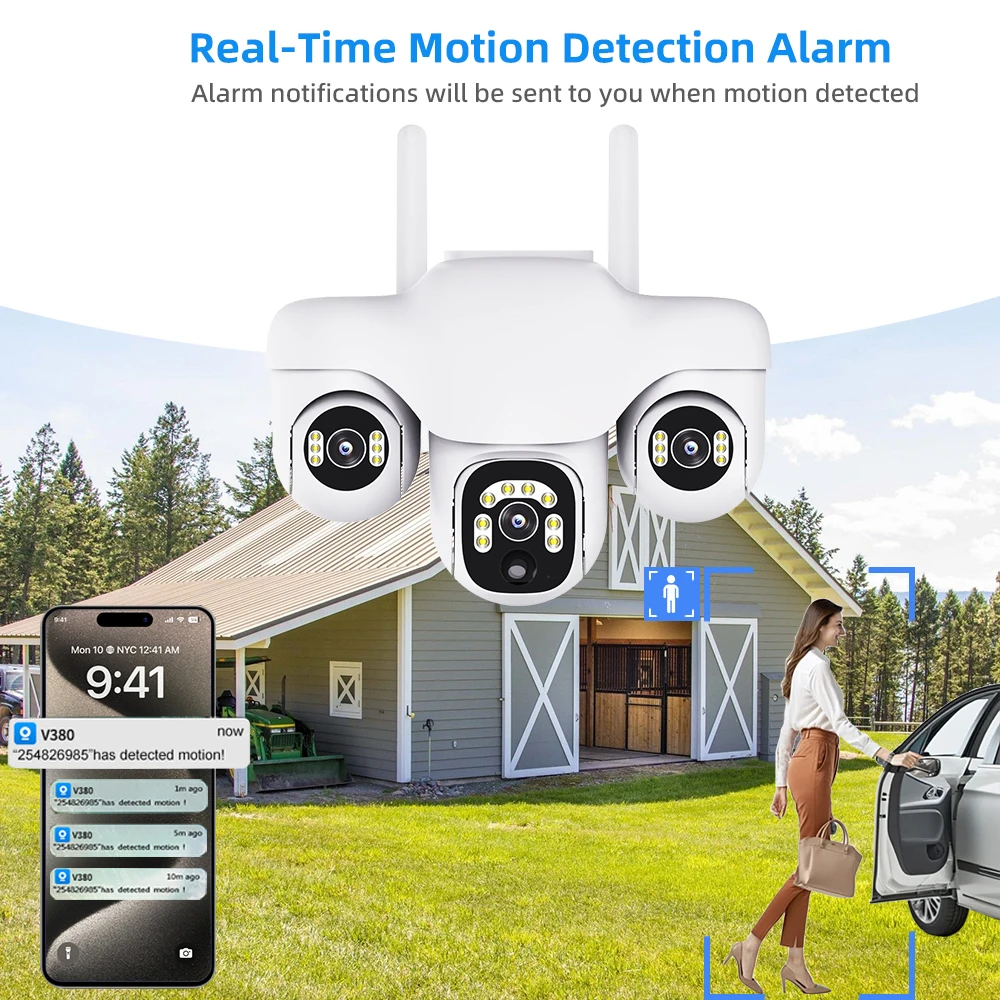 V380 PRO 15MP PTZ Triple Lens10X Zoom cámara Solar al aire libre Triple pantalla 4G seguimiento automático cámara CCTV inalámbrica inteligente impermeable