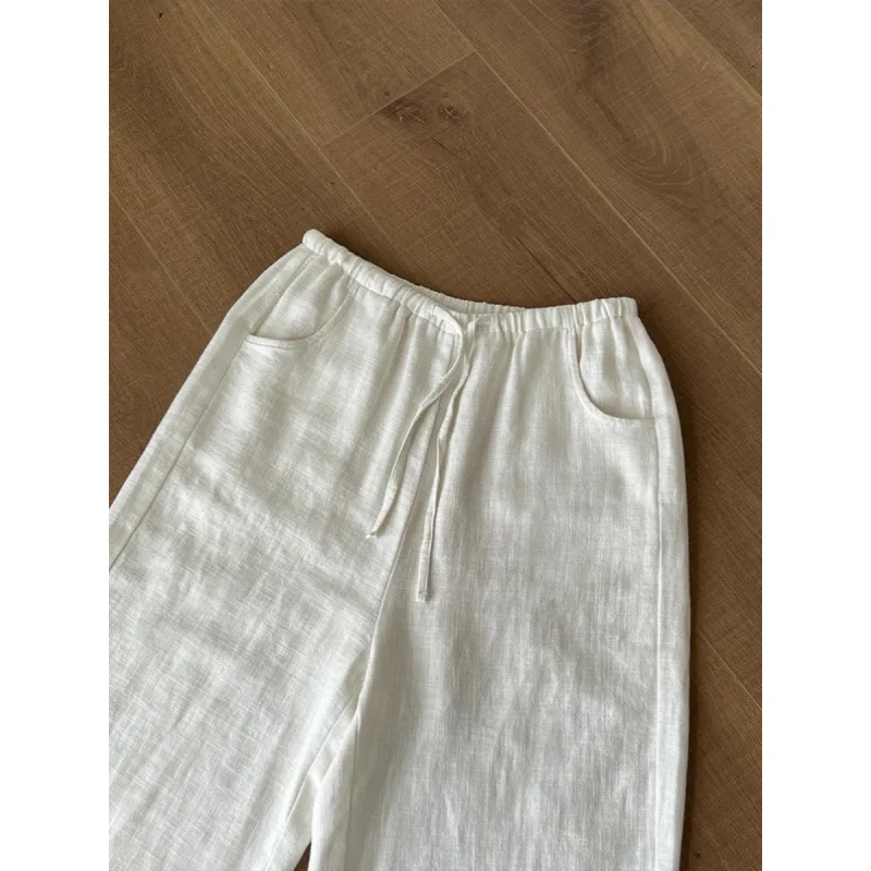 White Linen Wide-leg Pants Women's Summer 2026 New Cotton and Linen Casual Breathable Ice Silk Sunscreen Pants 4