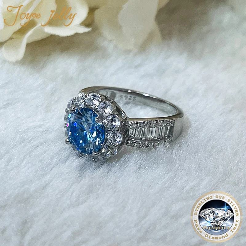 JoyceJelly 2ct Royal Blue Moissanite Ring for Cham Lady Round 8H8A Cut VVS1 Moissanite Diamond Dating Wedding Party Jewerly Gift
