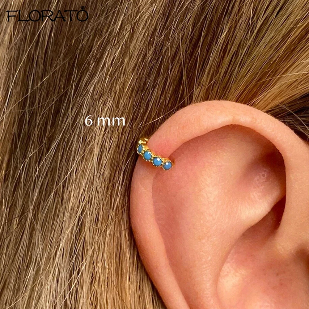 6/8/10mm Retro Small Hoop Earrings for Women Fashion 925 Sterling Silver Needle New Simulated Turquoise Earrings Trend Jewelry