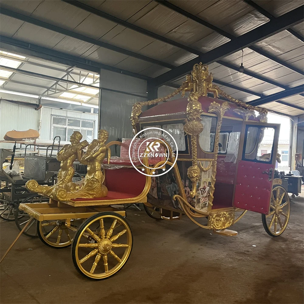 

Luxury Four Wheels Sightseeing Horse Drawn Carriages Electric Princess Horse Carriage