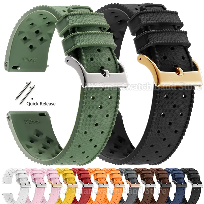 18mm 20mm 22mm Tropic Silicone Watch Strap for Seiko Wrist Band for Fossil for Oris Quick Release Rubber Bracelets Replacement