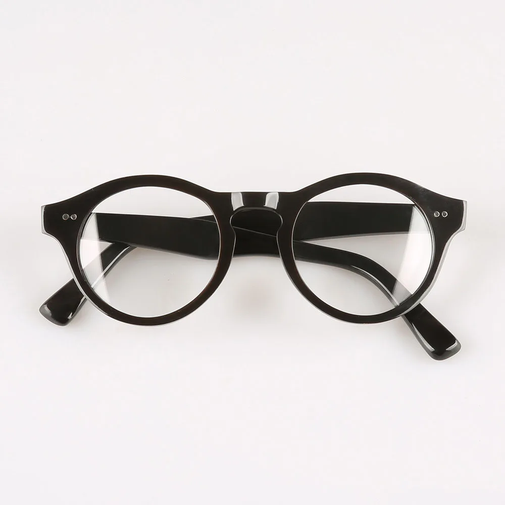 Eyeglass Frames Unique Round Retro Handmade Buffalo Horn Prescription Man Glasses Frames Vintage Rivet Optical Lenses Eyeglasses