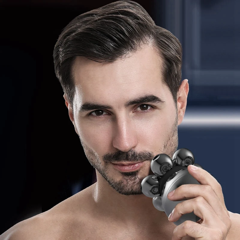 B47B Electric Head Shaver for Bald Men 7D Floating Cutter Beard Trimmer Clipper Waterproof Shaving USB Charging Trimmer Silver