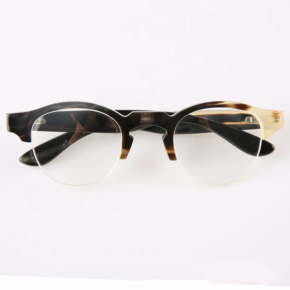 

Man's Glasses Frames Unique Half Rim Optical Lenses Eyewear Vintage Retro Handmade Black White Horn Prescription Eyeglass Frames