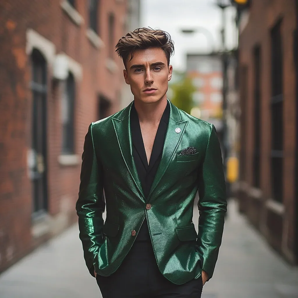 

Men's Green Shiny Leather Blazer Single Breasted Suit Jacket Stylish Party Evening Formal Coat Fashion Casual Office Outerwear