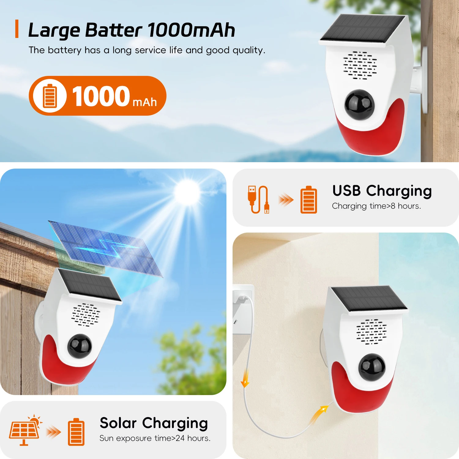 Eleopard Outdoor Solar Sound Light Alarm Motion Sensor, Battery 120DB Siren Sound Alert Flash Strobe Security Alarm System