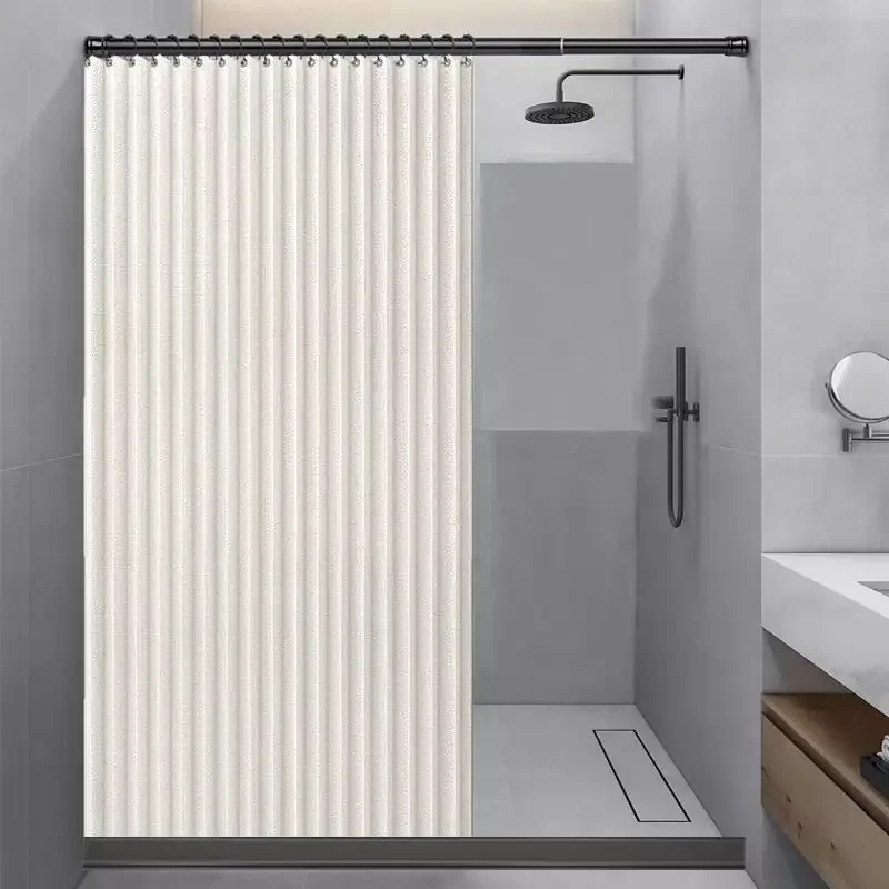 Shower Curtain Set with Telescopic Rod with Double-sided Magnetic Suction ,With Water Blocking Strips
