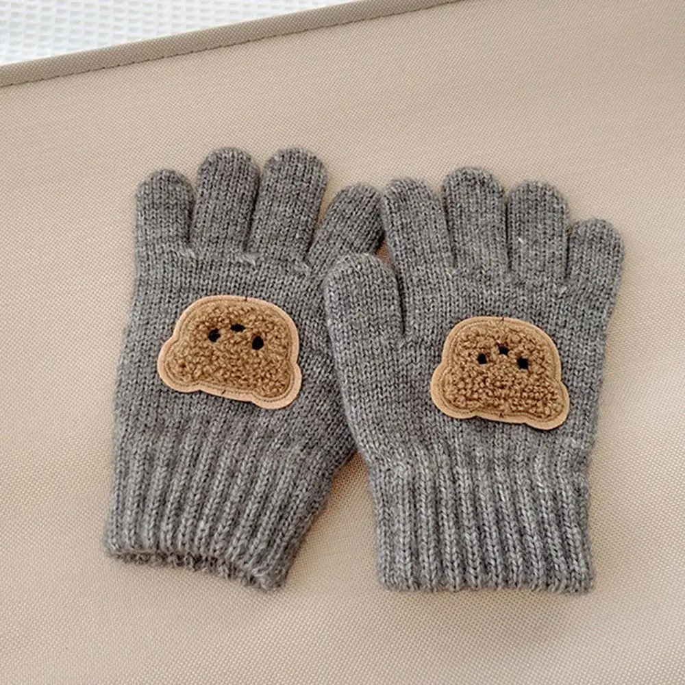 

Kids Cold Proof Autumn Winter Gloves Thickened Windproof Knitted Gloves Cartoon Bear Bear Full Finger Gloves Hand Warmer