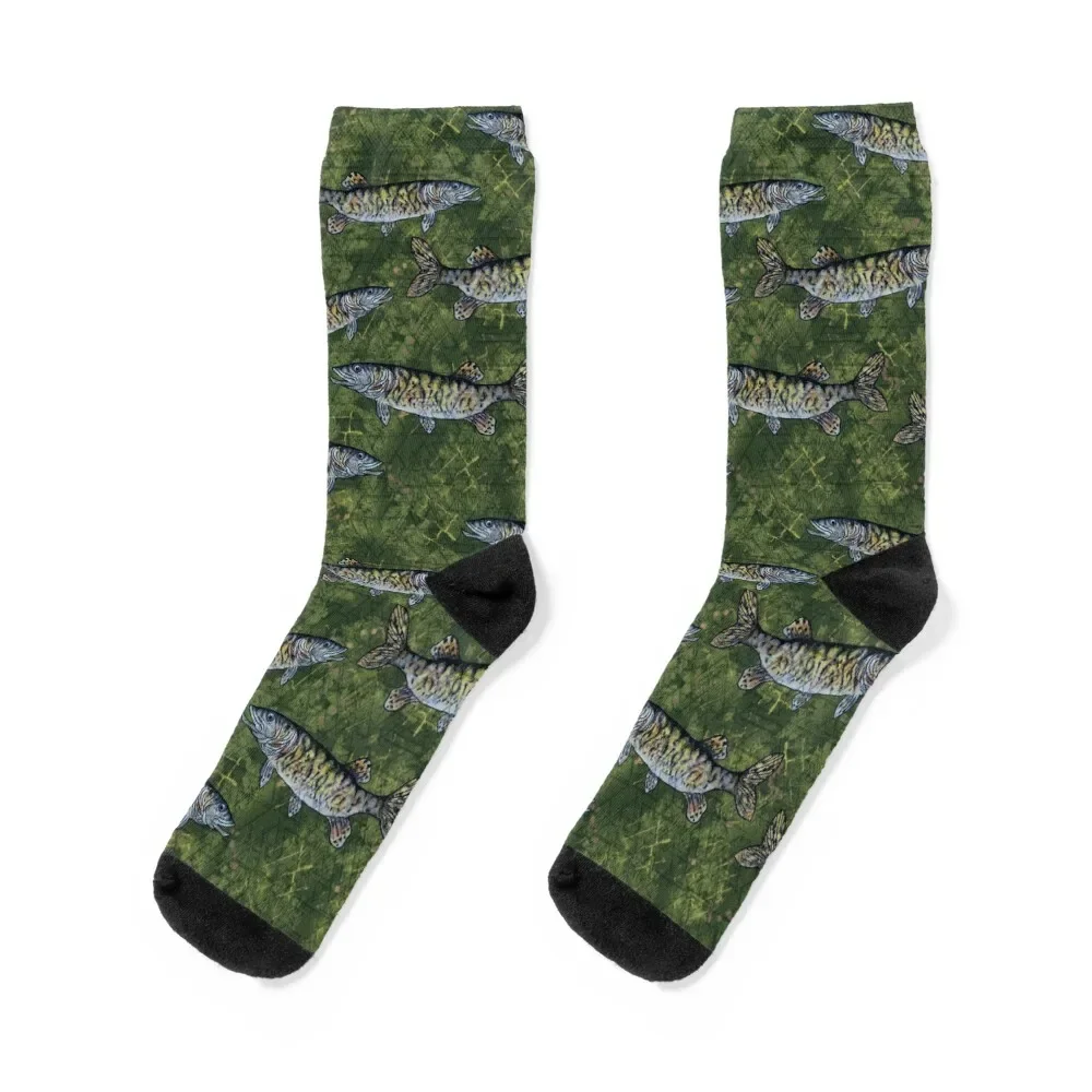 

Musky Fish Green Camo Pattern Socks floral Wholesale Stockings Socks Ladies Men's