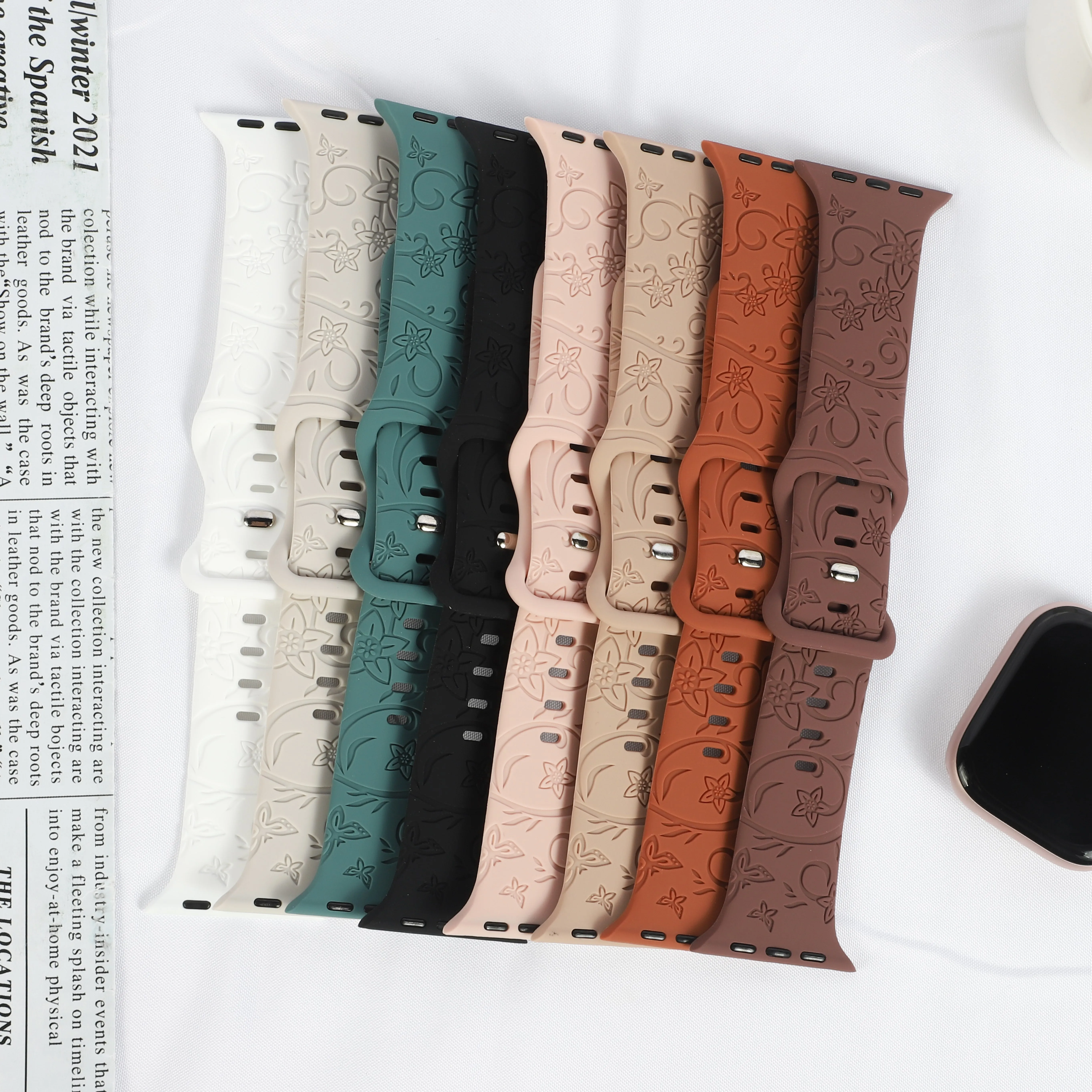 حزام منقوش لساعة أبل 44 مللي متر 42 مللي متر 41 40 مللي متر 45 مللي متر 49 مللي متر 46 مللي متر سوار الأزهار كوريا iwatch سلسلة 11 10 9 7 SE 6 8 Ultra #3