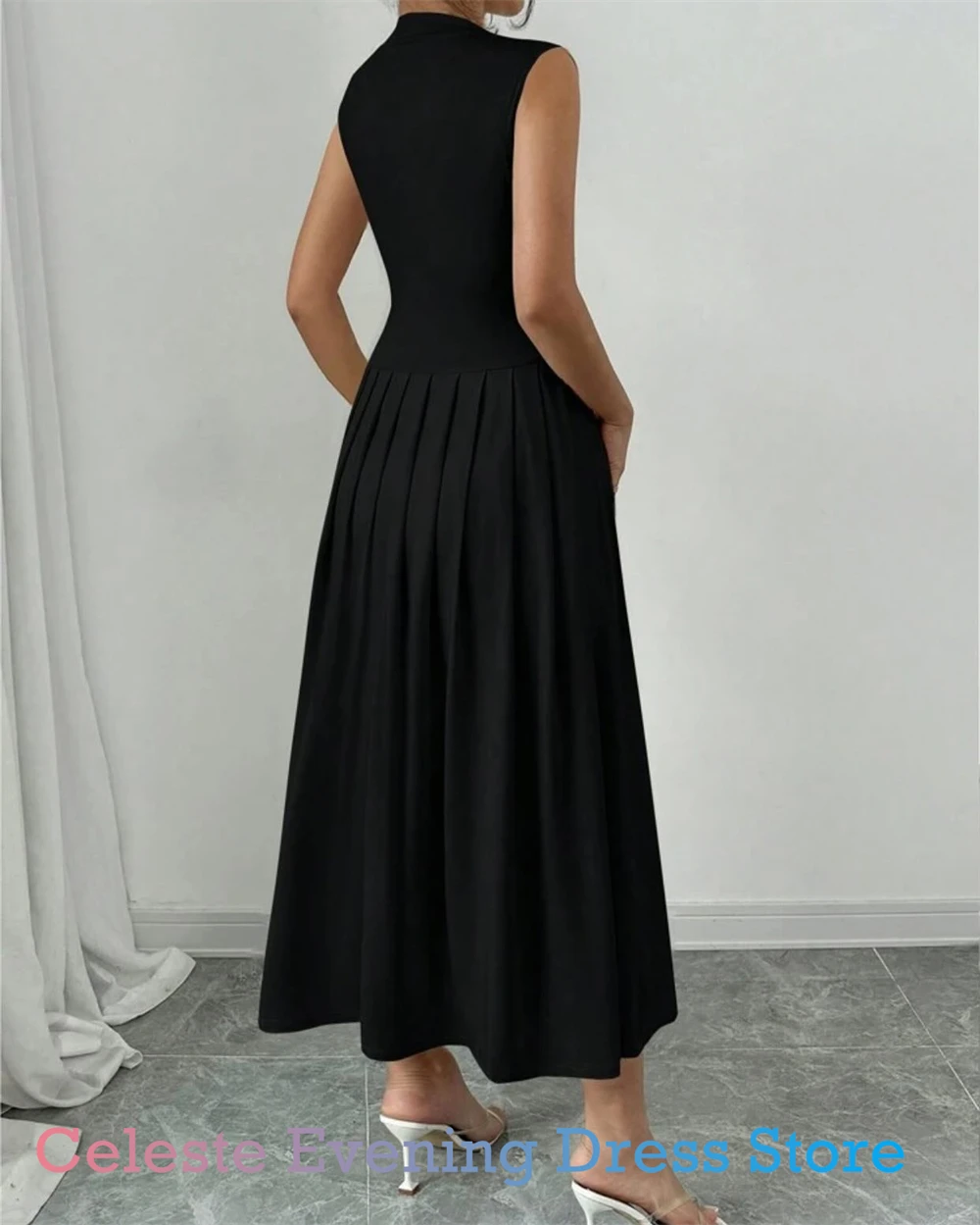 Vestido de noche de Jersey azul Simple personalizado, vestidos elegantes de cuello alto sin mangas para fiesta de bienvenida, vestidos clásicos para ocasiones especiales