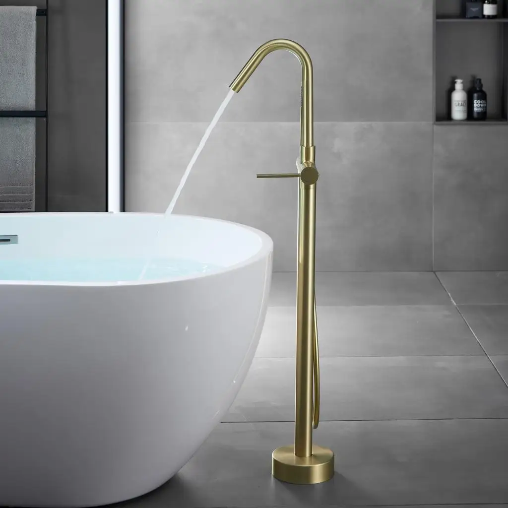 

Комплект напольного смесителя для ванны с душем и тропическим душем, для горячей и холодной воды, из цельной латуни с керамическим картриджем, для трансграничных поставок