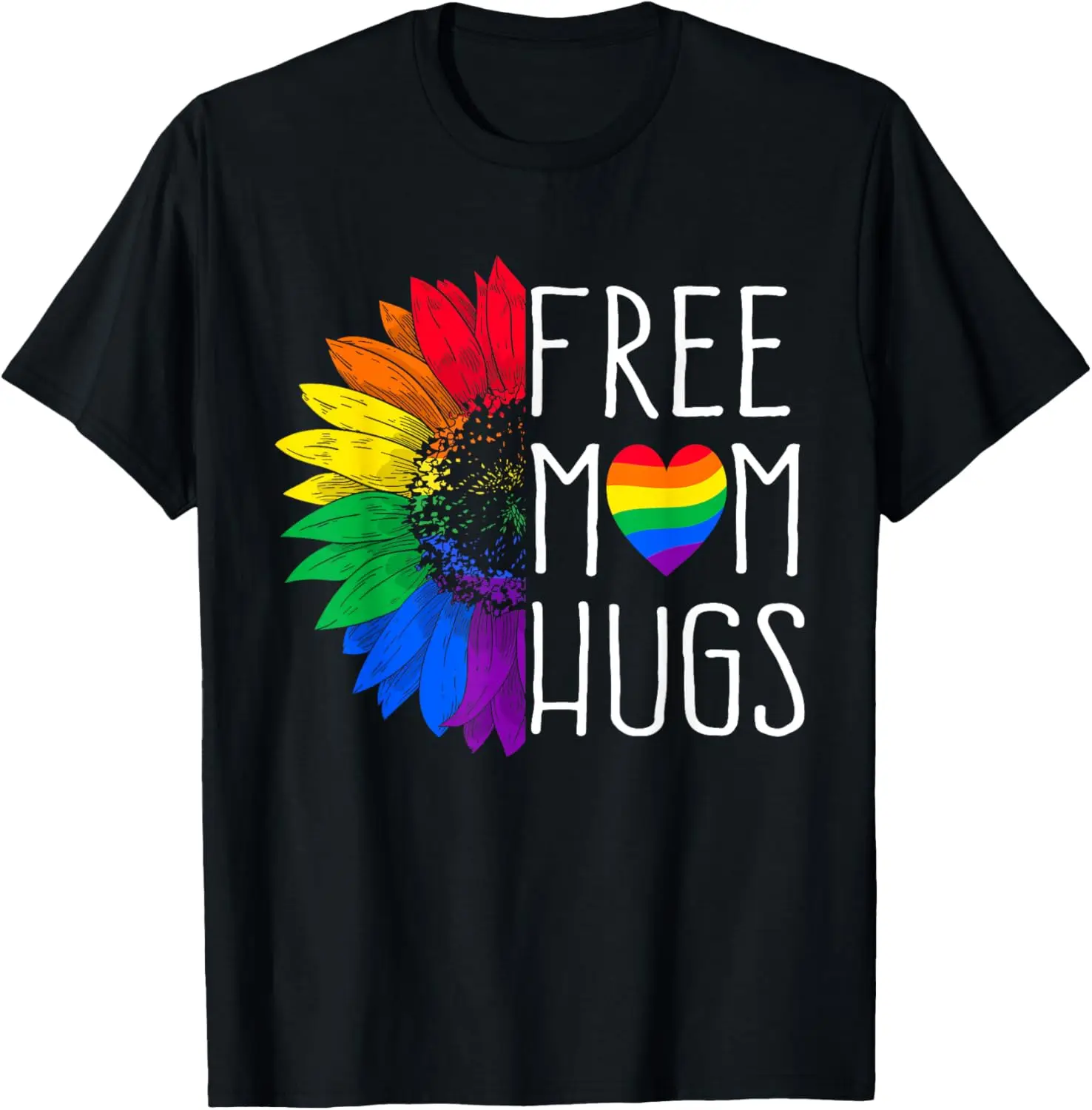 قميص Free Mom Hugs - تي شيرت LGBT Rainbow Sunflower، 100% قطن
