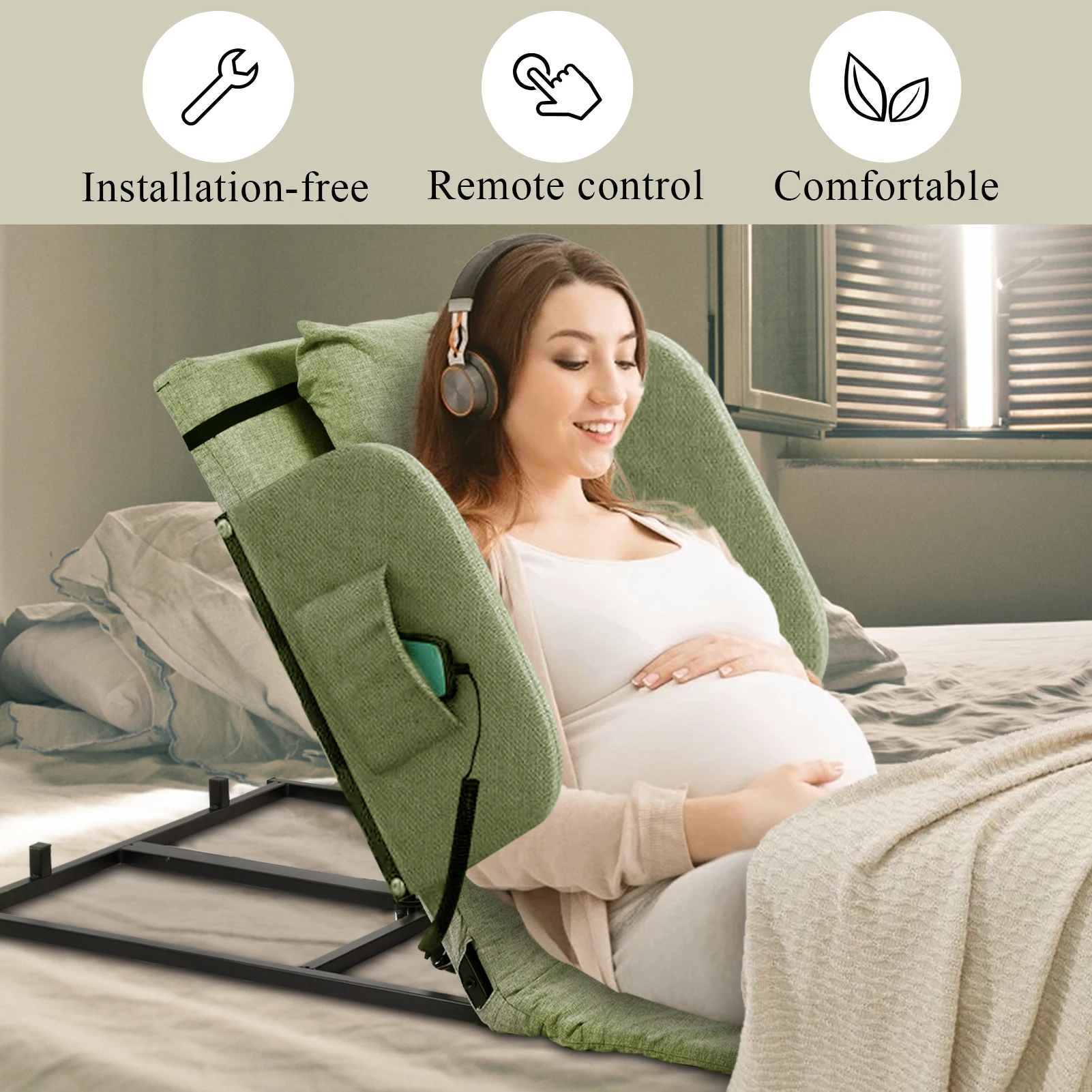 مسند ظهر للسرير لرفع الطاقة، مسند ظهر للسرير، مسند ظهر مساعد كهربائي، يتضمن وسادة ووسادة للقدم، للمرأة الحامل #3