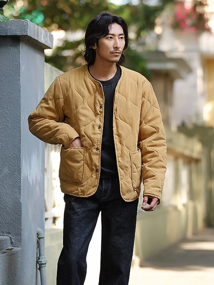 

Men's Thiened Fce Lined Cotton Jaet Collarl Retro American Sle Winter Warm Outerwear Casual Loose Fit Long Sve