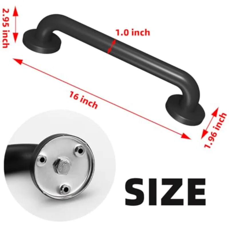 16 Inch Metal Grab Safety Grab Bar (Matte Black) Handle Bathroom Bathtub Armrest Wall Handrail Deck Hand Rail 25*400mm