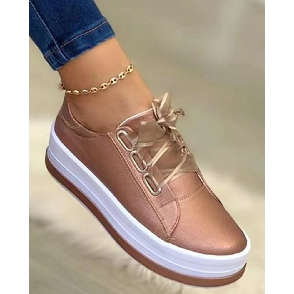 Fashion Women Mesh Lace-up Muffin Sneakers Autumn Daily Casual Round Toe Platform Sports Shoes Korean Style Spring Going Out