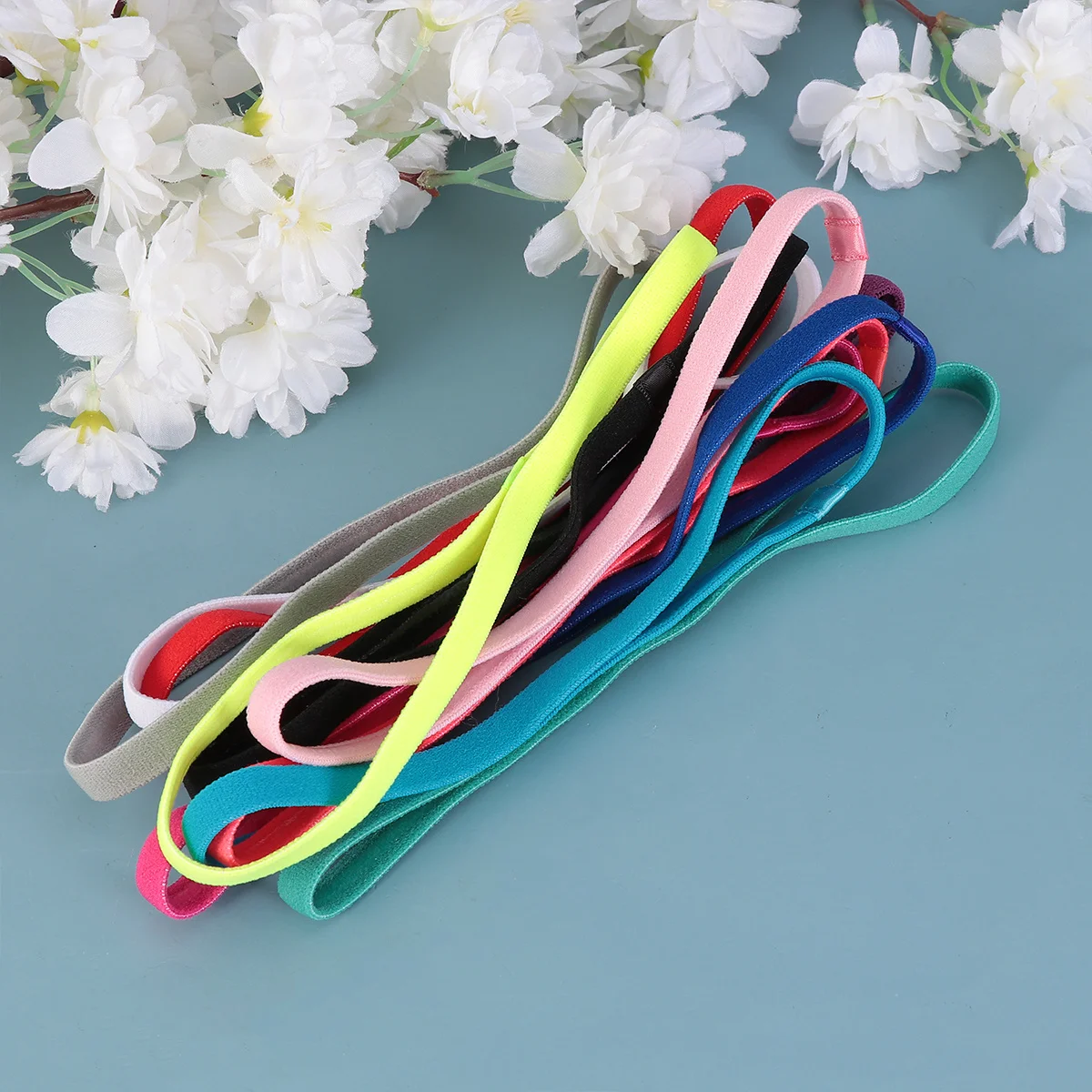 12 ชิ้นชุดที่คาดผมสำหรับเล่นกีฬาแบบยืดหยุ่นกันลื่นโยคะยางรัดผมสีลูกกวาดกลางแจ้งผ้าคาดศีรษะกันเหงื่อเรืองแสงสีแดงสีเขียวสีชมพูสีเทาสีฟ้า