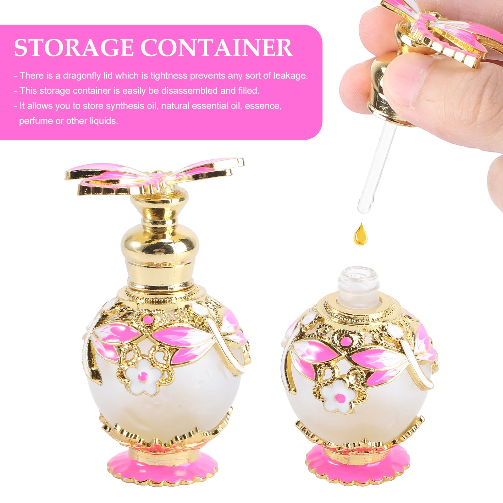 Bottiglia di profumo in vetro Decorazione libellula Coperchio elegante per la conservazione dell'olio essenziale Porta olio smerigliato ricaricabile Stile di lusso