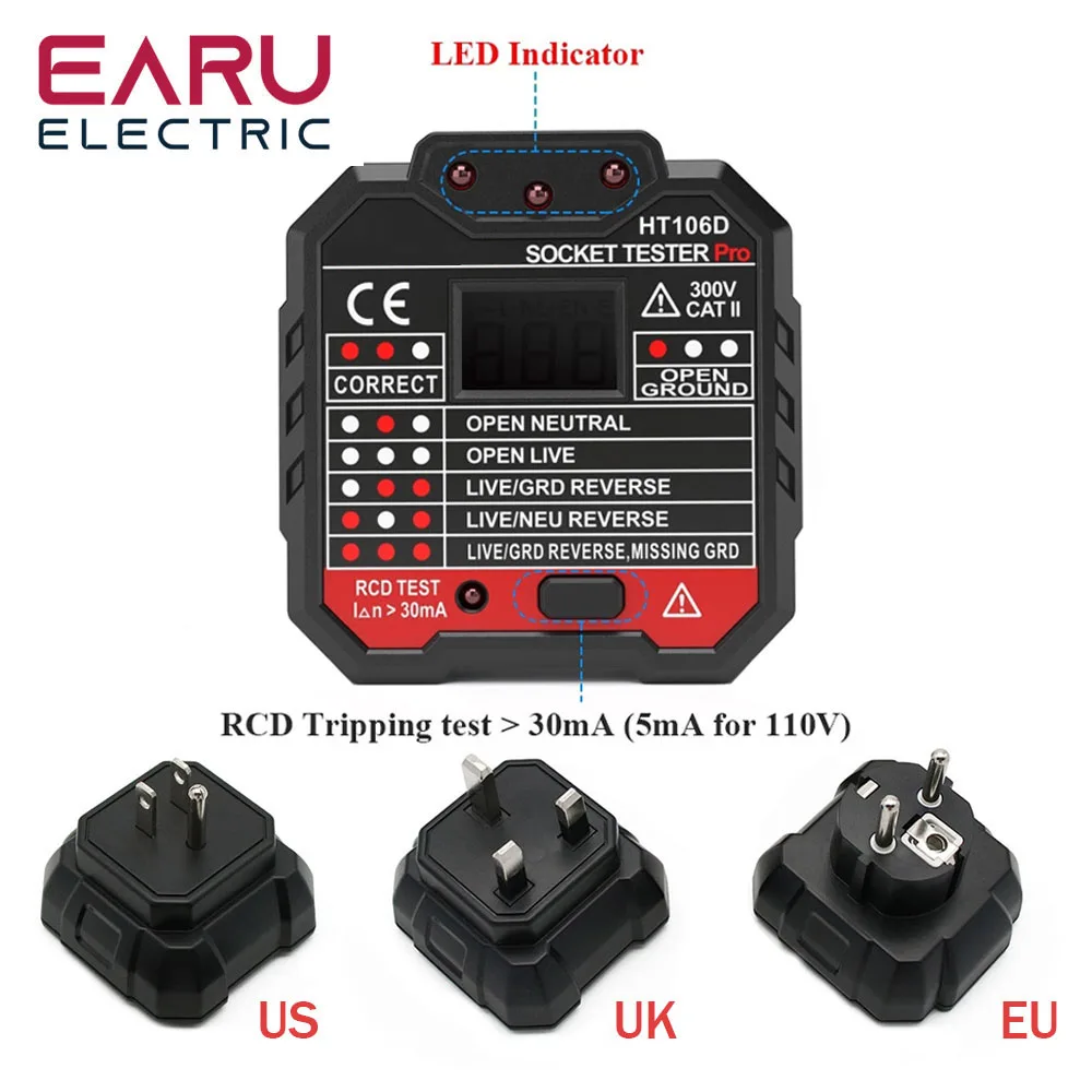 Imagem -04 - Reino Unido da ue Eua Ht106b Ht106d Ht106e Soquete Tester Teste de Tensão Soquete Detector ue Reino Unido Plug Zero Linha Plug Terra Polaridade Verificação Fase