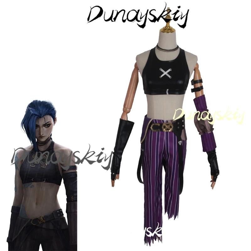 LOL Arcane Gioco Jinx Costume Cosplay Parrucca Blu Vestito Cosplay Vestito Di Natale Di Halloween Costume Di Carnevale Delle Donne Sexy Personalizzato