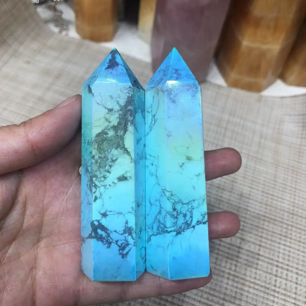 

Natural Aura Blue Howlite Massage Healing Reiki Tower Gifts Gemstones Home Decoration Energy Quartz Crystal for DIY Jewelr