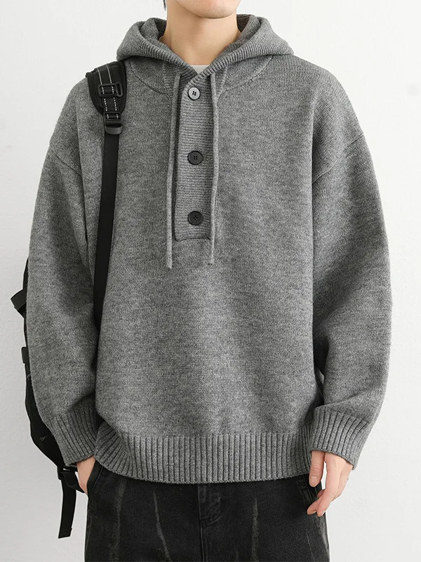 

Loose Fit Men's Knitted Sweater Hooded Overhead Color Yarn Youthwear Casual Sle Thiened Polyester Fiber Coat