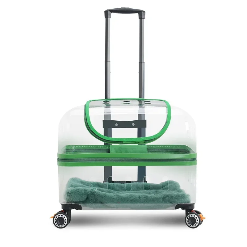 Pet Trolley Box Dog Cat Portable Pet Carrier with Wheel Telescopic Handle Large Transparent Cat Dog Carrier Travel Space Capsule