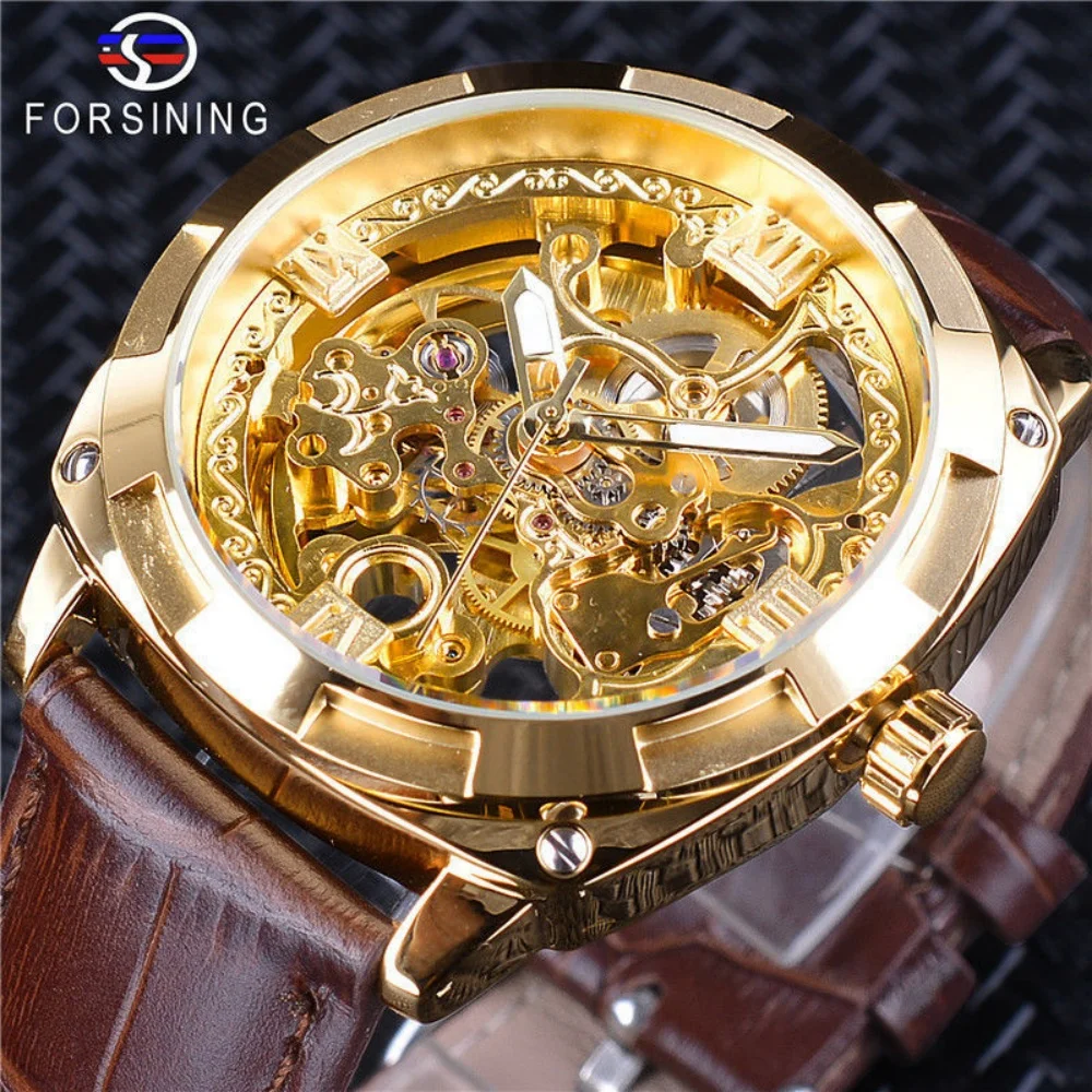 Small Gold Watch, High-End Luxury Business Skeleton Automatic Mechanical Watch, Men's Watch, Fashionable, Casual, Versatile, Stylish, Handsome, Trendy, Best-Selling Watch for Men