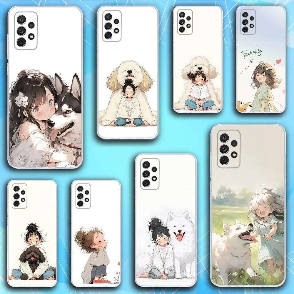 

Kid Girl Cute Dog Phone Case For Samsung S30,23,21,22,20, FE lite,S10,9,8,7 PIus Note20ultra Soft Transparent
