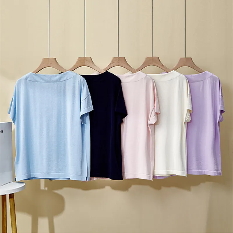 

Women's Summer New Cotton Top Shoulder Loose Pullover Silk Cotton Short Sleeve