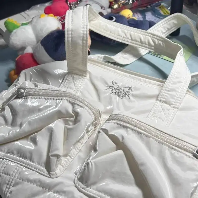 Bloom Haruku Beige Shoulder Bags Women Hot Girls Nylon Pocket Casual Handbag Female Vintage Fashion Y2k Underarm Bag Chic