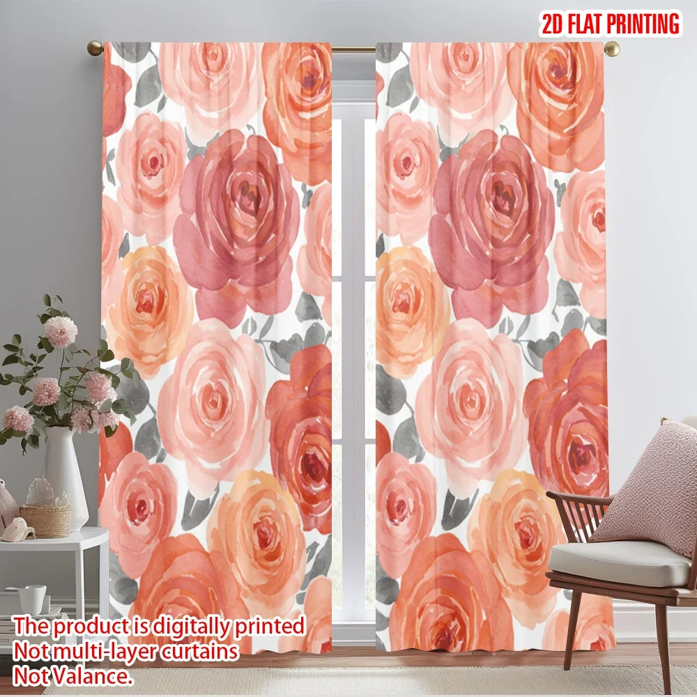 

2pcs 2D flat printing Curtain Floral Faith Peaceful Bloom 100% Polyester Without Electricity Birthday Party Use for Holiday