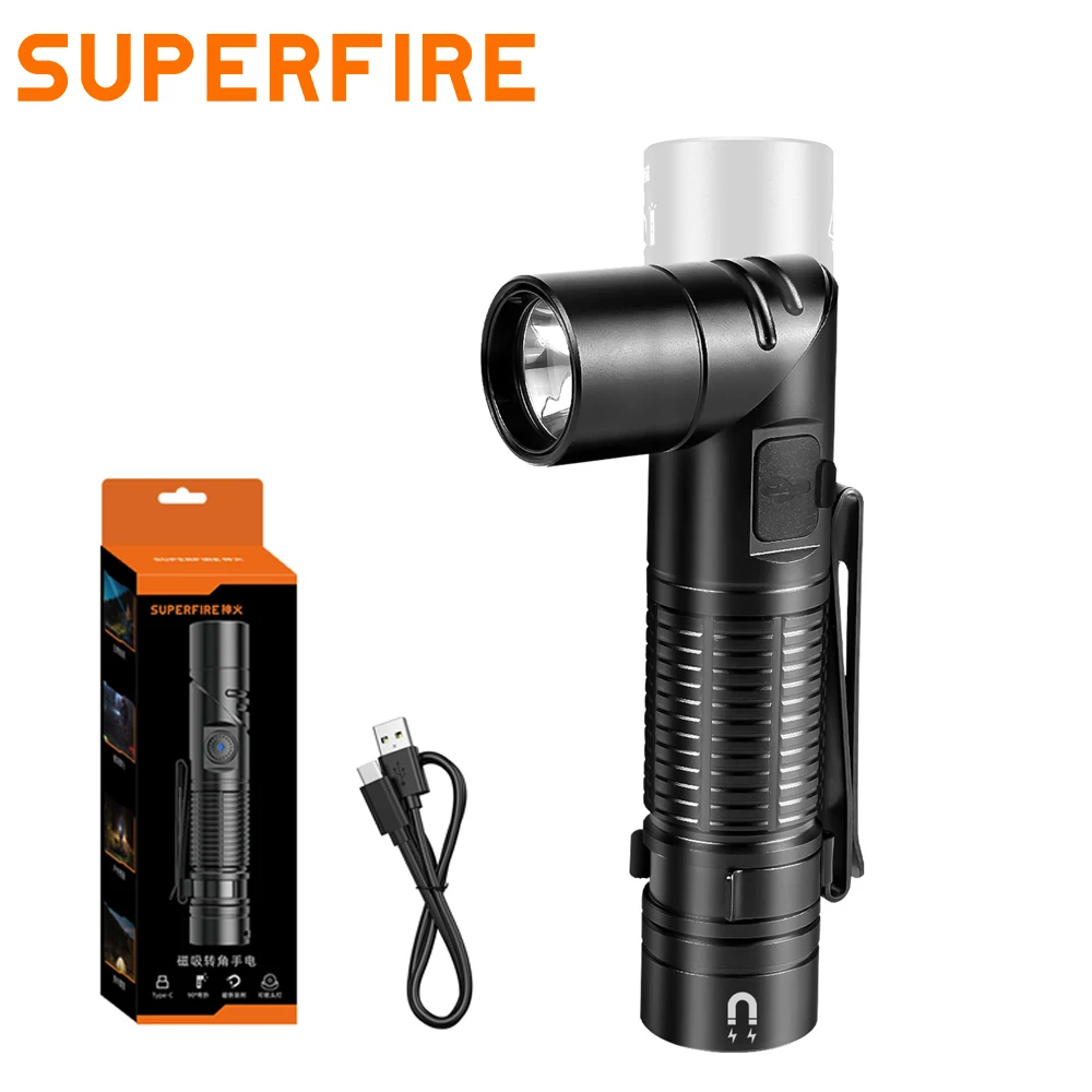 

SUPERFIRE G19-S LED Flashlight Portable EDC Torch USB C Rechargeable 90° Adjustable with Indicator Magnet Tail Head Flash Light