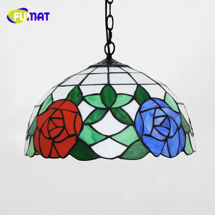 FUMAT American Pastoral Creative Tiffany Stained Glass Art For living room restaurant Rose Chandelier Morning Glory