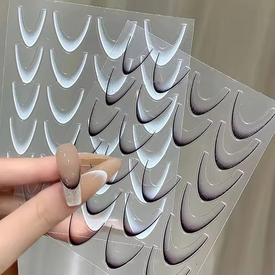 1pc 3d preto/branco sorriso linha design decalques de unhas gradiente francês arte do prego adesivos auto-adesivos dicas de unhas guias para decoração de unhas