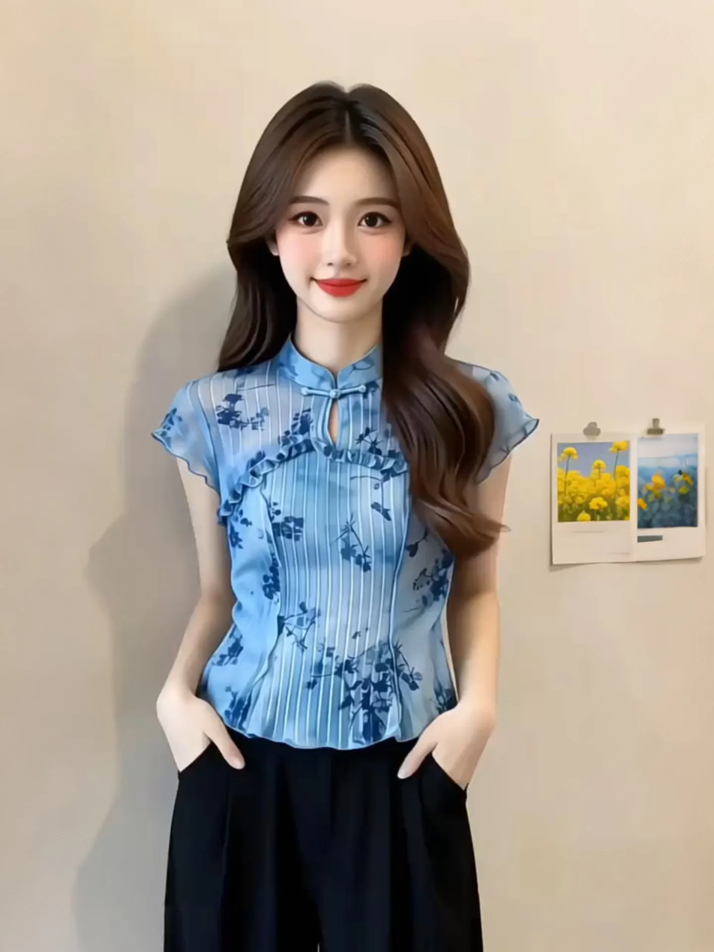

Hong Kong Style Retro Short Sleeve Shirt Loose Fit Summer Print Design Versatile Slimming Women's Fashion Top Breathable Casu...