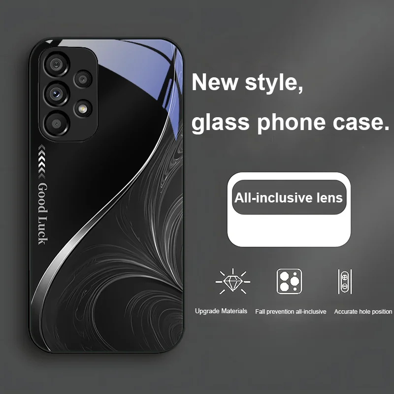 Rhythmic Texture Black For Samsung Galaxy Note 10 Plus S20 21 FE S23 Ultra S8 9 A70 72 73 50 51 52 53 Tempered Glass Phone Case