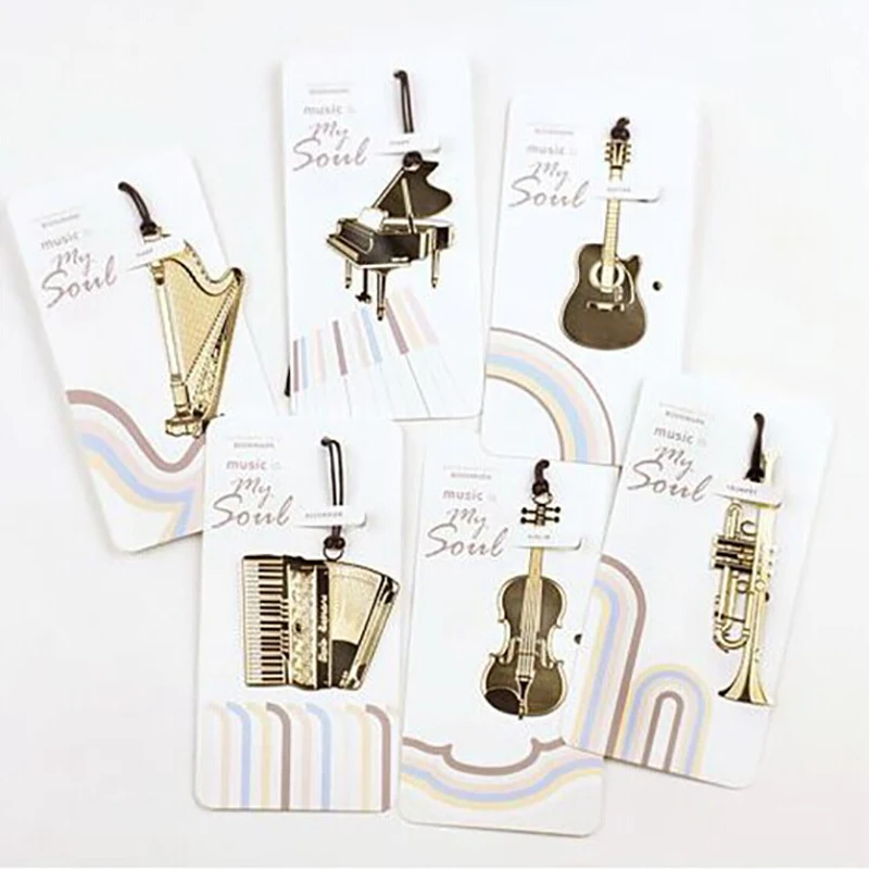 1 pc/Set, Bonito Instrumento Com Cordão Notebook Metal Bookmark Criativo Fixo Piano Guitarra Órgão Harpa Violino Trompete