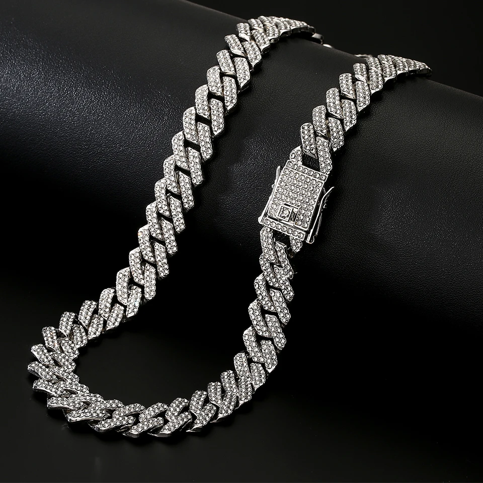 Yupsk 45/50CM Men Women Hip Hop Cuban Chain Iced Out Bling Rhinestone Necklace Hiphop Crystal Necklaces Fashion Jewelry