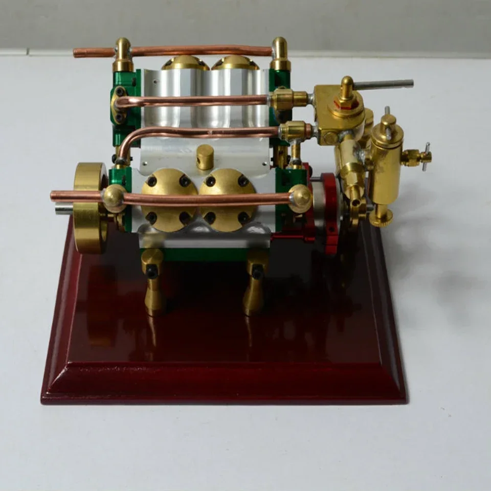 Live Steam Engine V-type Four Cylinder Steam Engine with Boiler Experimental Toy