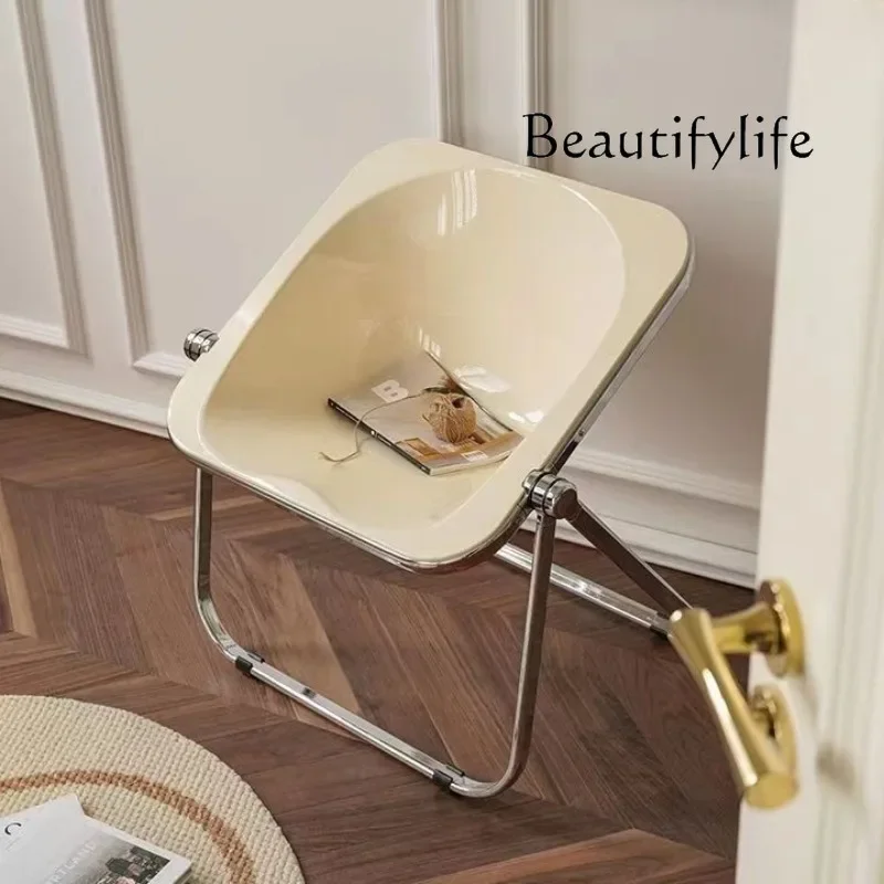 

Tu Living Room Chairs Simple Folding Modern Portable Chairs Bedroom Metal Bench Legs Acrylic Vanity Chair Stool Home Furnitures