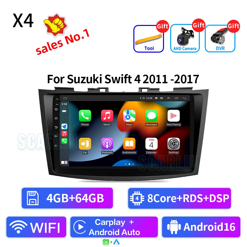 Android 16 Autoradio Stereo Voor Suzuki Swift 4 2011 2012 2013 2014-2017 Multimedia Video Player Carplay auto Audio Stereo GPS - afbeelding 1