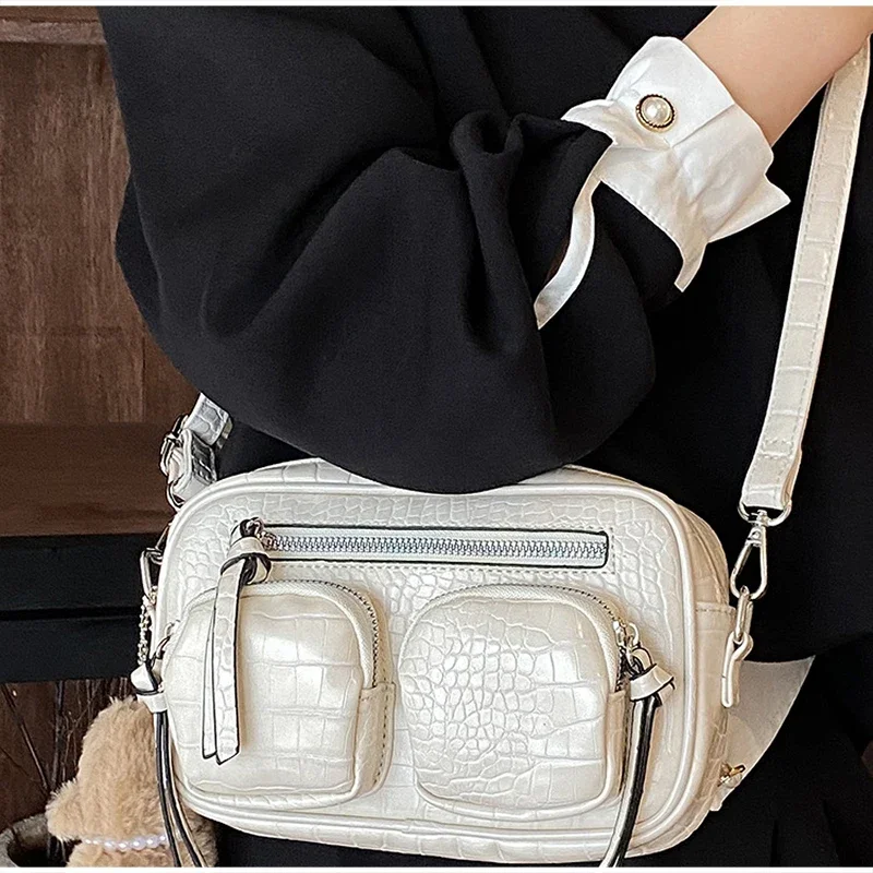 Mehrteilige Umhängetasche mit Krokodilmuster, Damen-Sling-Bag, Messenger-Bag mit Reißverschluss, einfarbige Outdoor-Handtasche – Detail 18