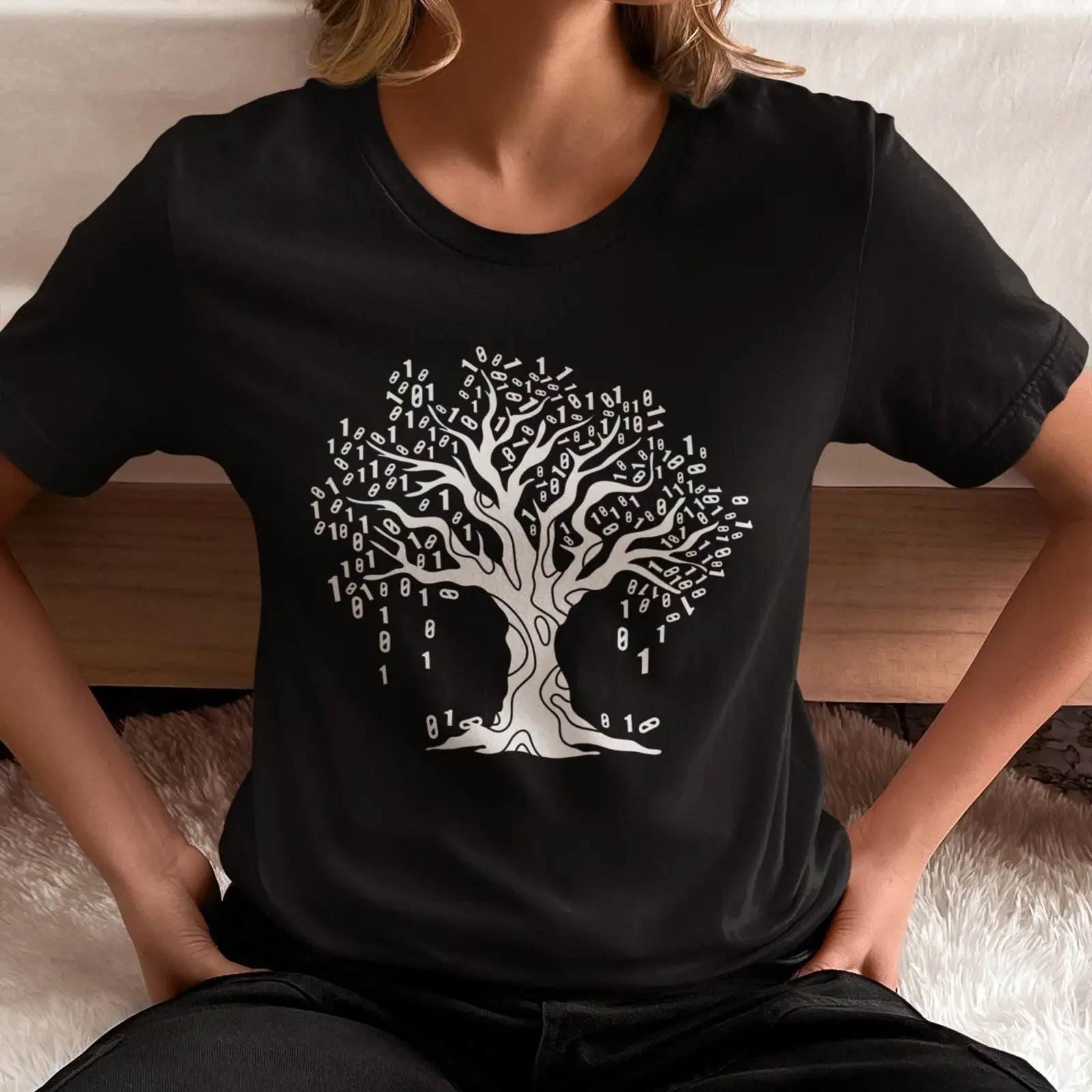 Binary Code Tree T shirt Programmer Coder Computer Science Coding vintage Washed homme Soft Slightly Versatile graphic fashion